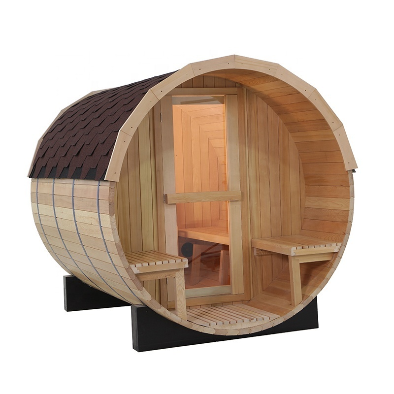 Guangdong Canadian Red Cedar Wooden Traditional Dry Wet Steam Outdoor Barrel Sauna Rooms