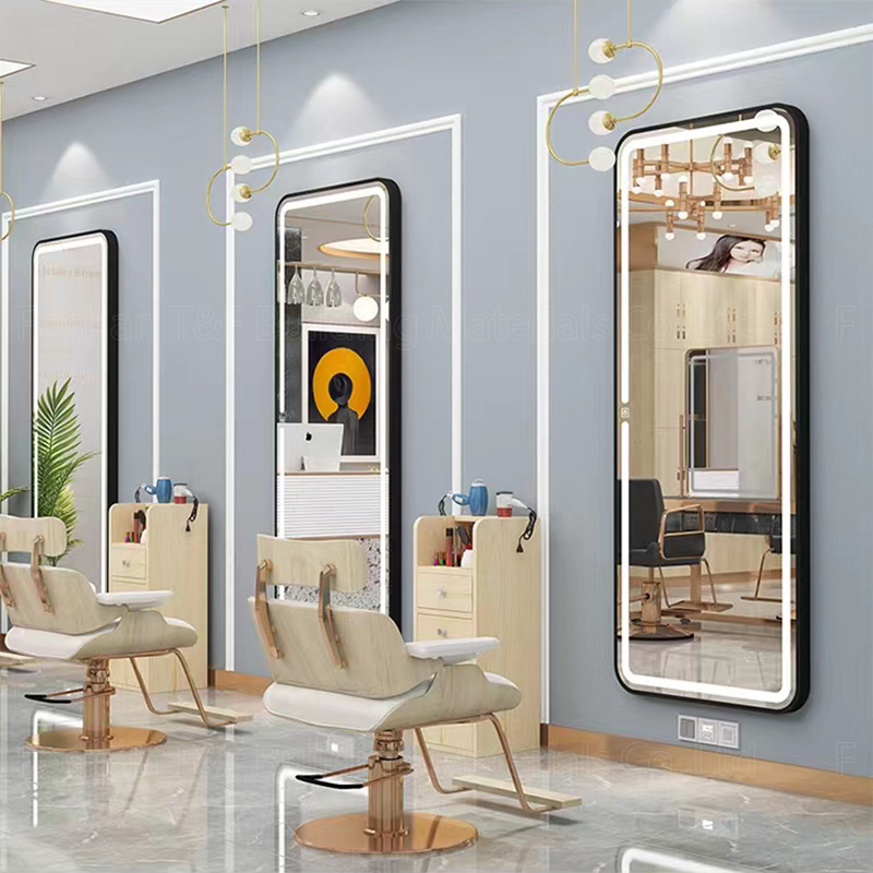 Customized Designs Wall Mounted Smart Led Light Mirror For Barber Shop Furniture Station Beauty Hair Salon Mirrors