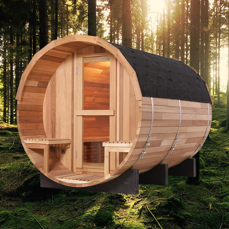 Guangdong Canadian Red Cedar Wooden Traditional Dry Wet Steam Outdoor Barrel Sauna Rooms