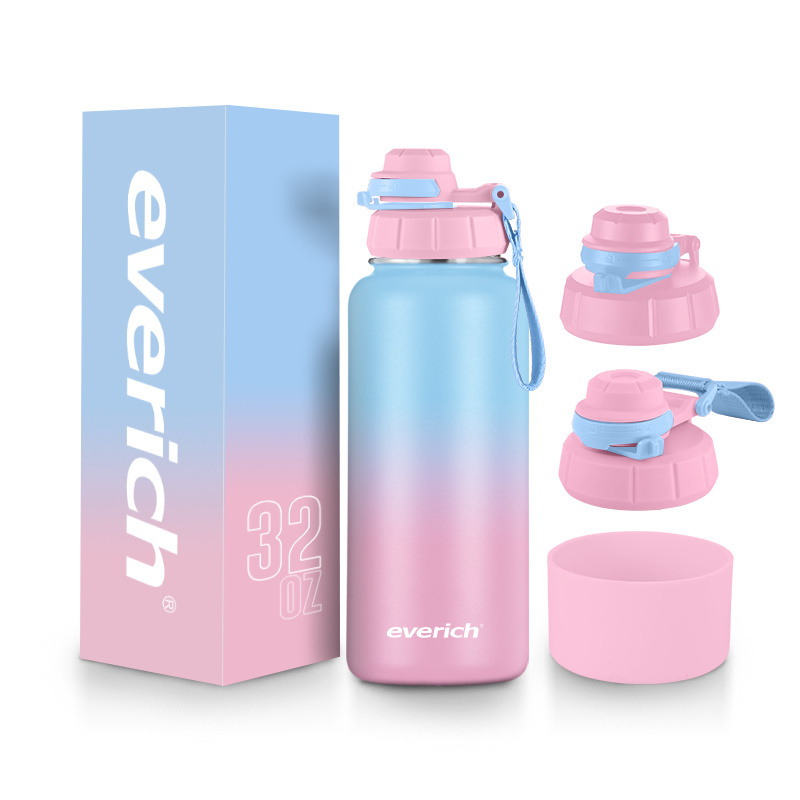 Straw Lid  for Gym Travel  BPA free LFGB Double walled Insulated 18/8 Stainless Steel Vacuum Flask Sport Water Bottle