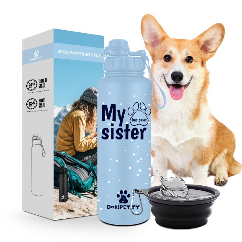 Insulated pet lover Water Bottles with Paracord Handle 24/32/40/64 oz Vacuum Sports Wide Mouth with 3 Lids Proof Stainless Steel