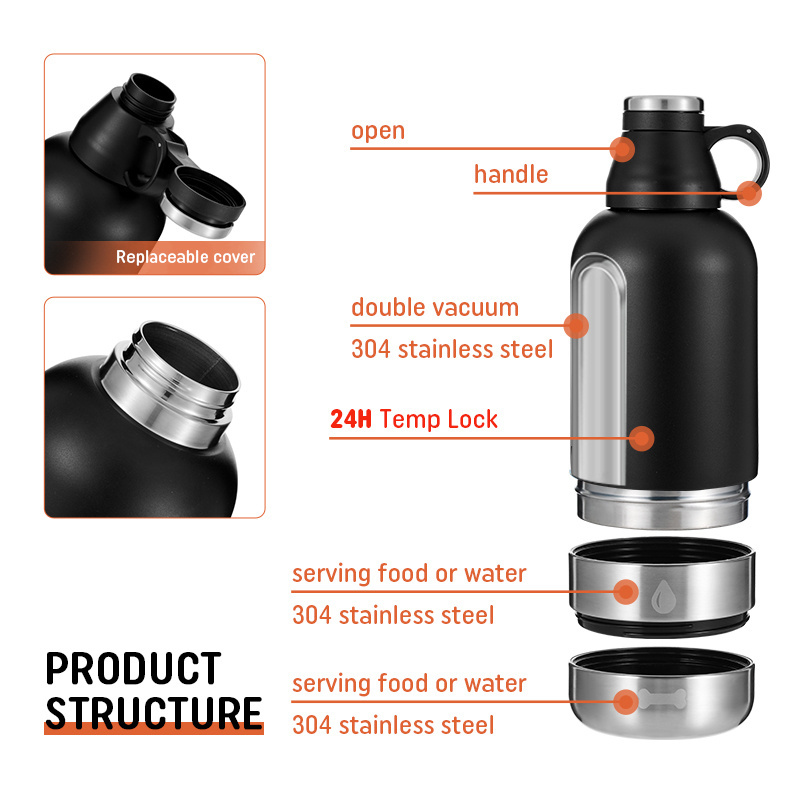 New 32oz 64oz Portable Dog Water Bottle, Stainless Steel Insulated Dog Travel Water Bottle ,with Pet Bowls & Feeders