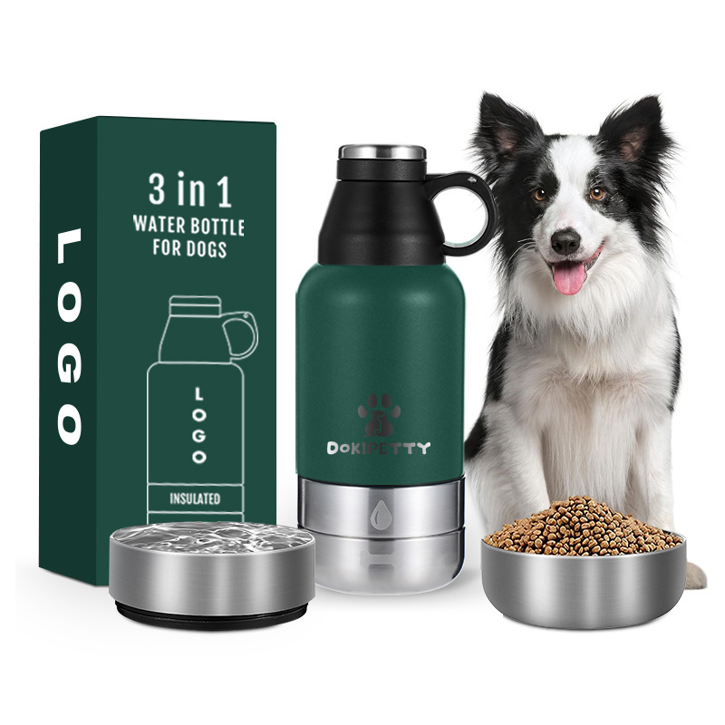 New 32oz 64oz Portable Dog Water Bottle, Stainless Steel Insulated Dog Travel Water Bottle ,with Pet Bowls & Feeders