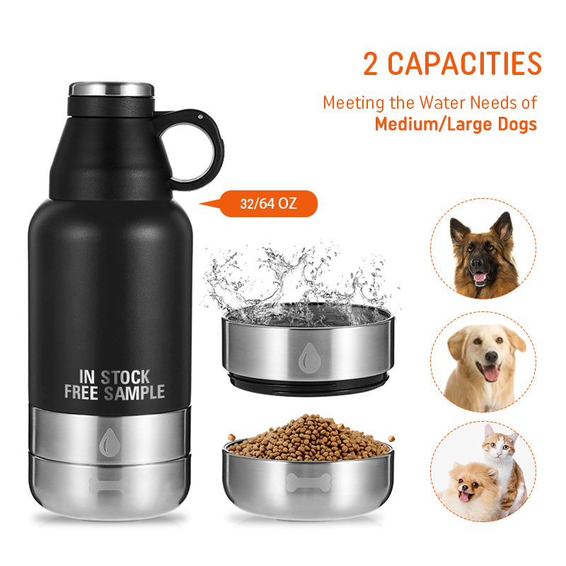 New 32oz 64oz Portable Dog Water Bottle, Stainless Steel Insulated Dog Travel Water Bottle ,with Pet Bowls & Feeders