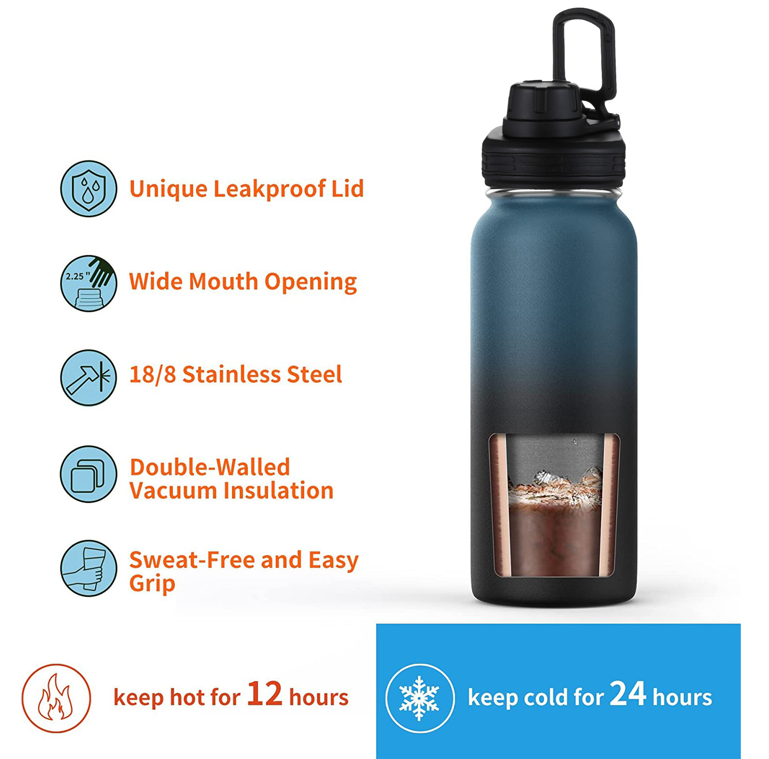 32oz Water Bottle with Straw and Chug Lid Vacuum Insulated Stainless Steel Metal Thermos  Reusable Leak Proof BPA-Free Flask