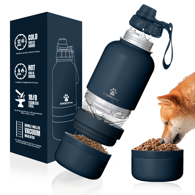 In stock free sample 3 in 1  32oz 64oz Portable Dog Water Bottle Bowls Stainless Steel Insulated outdoor Travel drinking