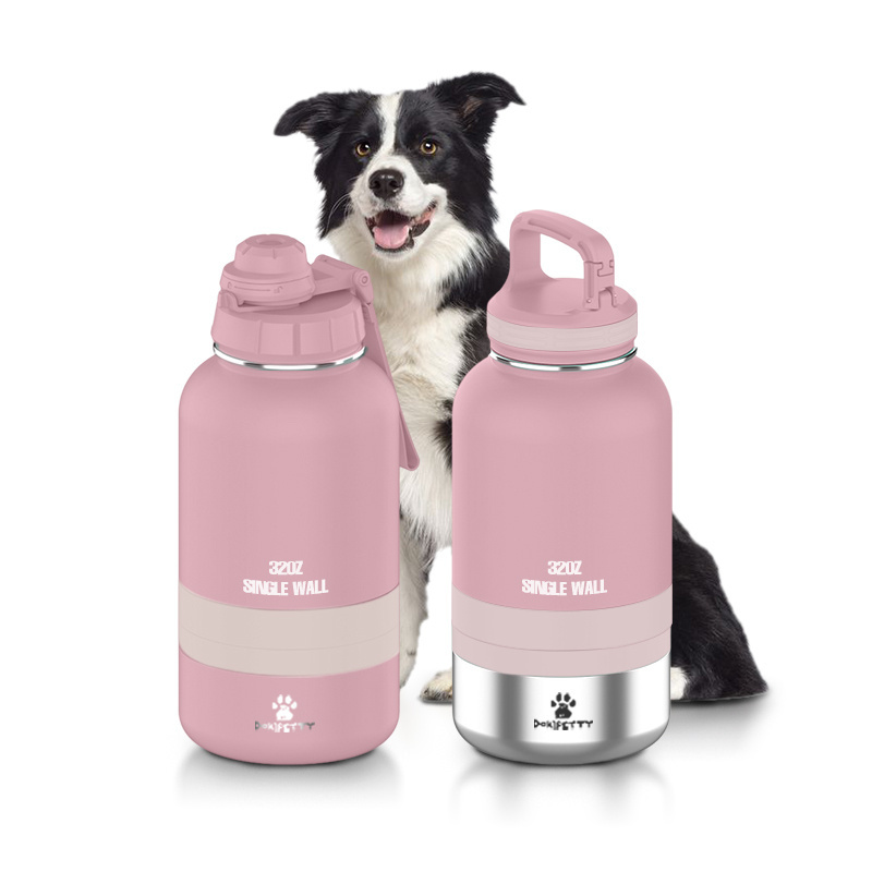 Outdoor dog water bottle 4 in1 32oz stainless steel  single wall Portable Pet Water Bottle with food drinking container