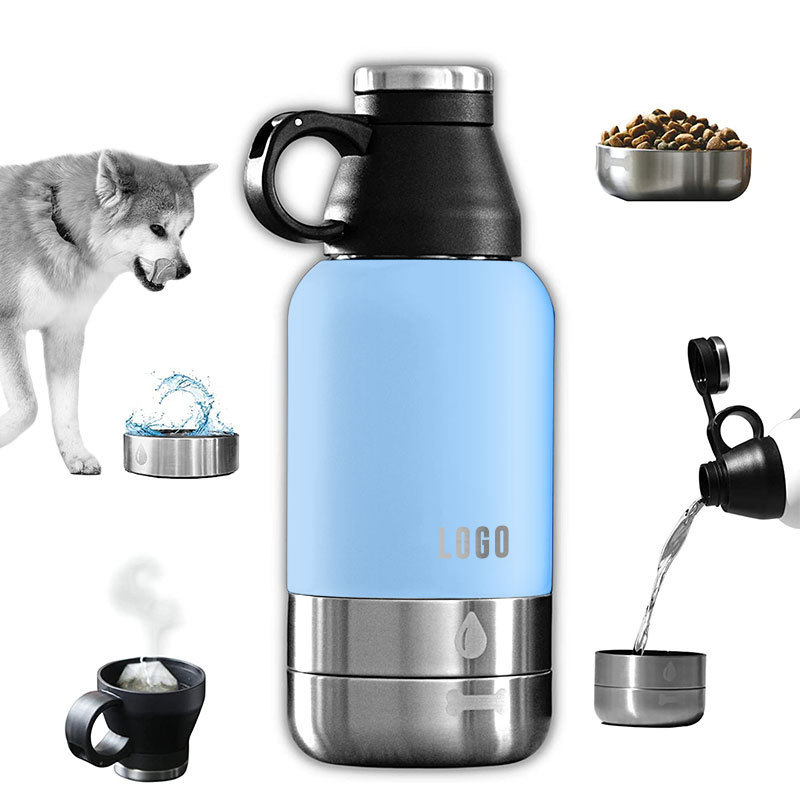 3 in 1 Outdoor Portable Dog Water Bottle 32Oz with 2 Bowls  feeder  Stainless Steel Insulated Travel with Carrier Bag