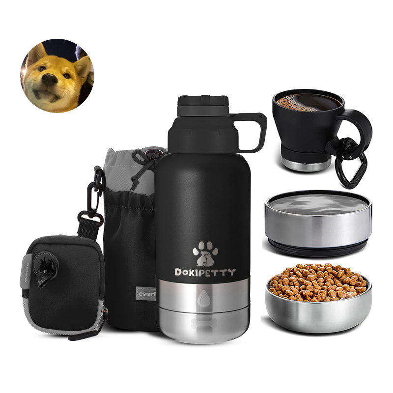 3 in 1 Outdoor Portable Dog Water Bottle 32Oz with 2 Bowls  feeder  Stainless Steel Insulated Travel with Carrier Bag