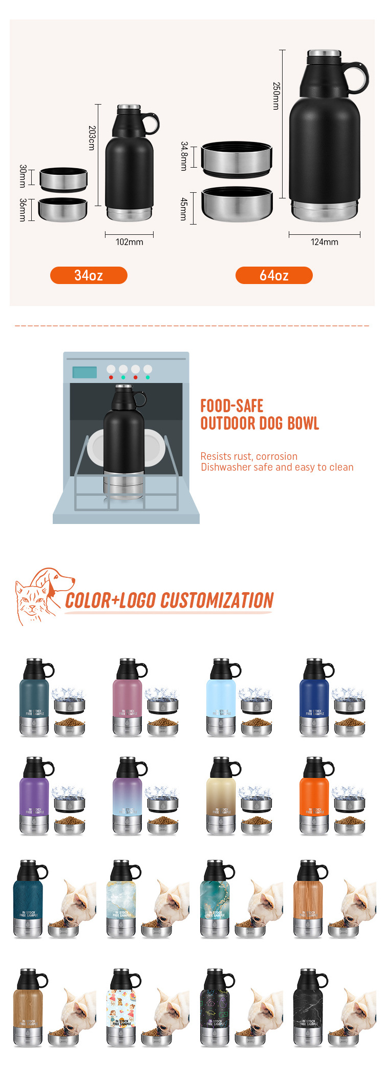 3 in 1 Outdoor Portable Dog Water Bottle 32Oz with 2 Bowls feeder Stainless Steel Insulated Travel with Carrier Bag BestSuppliers