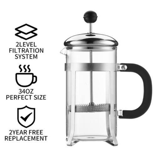 French Press Coffee Maker Ounce 4 Level Filtration System Glass French Coffee Press Surface Stainless Steel 12 20 34 Color Box