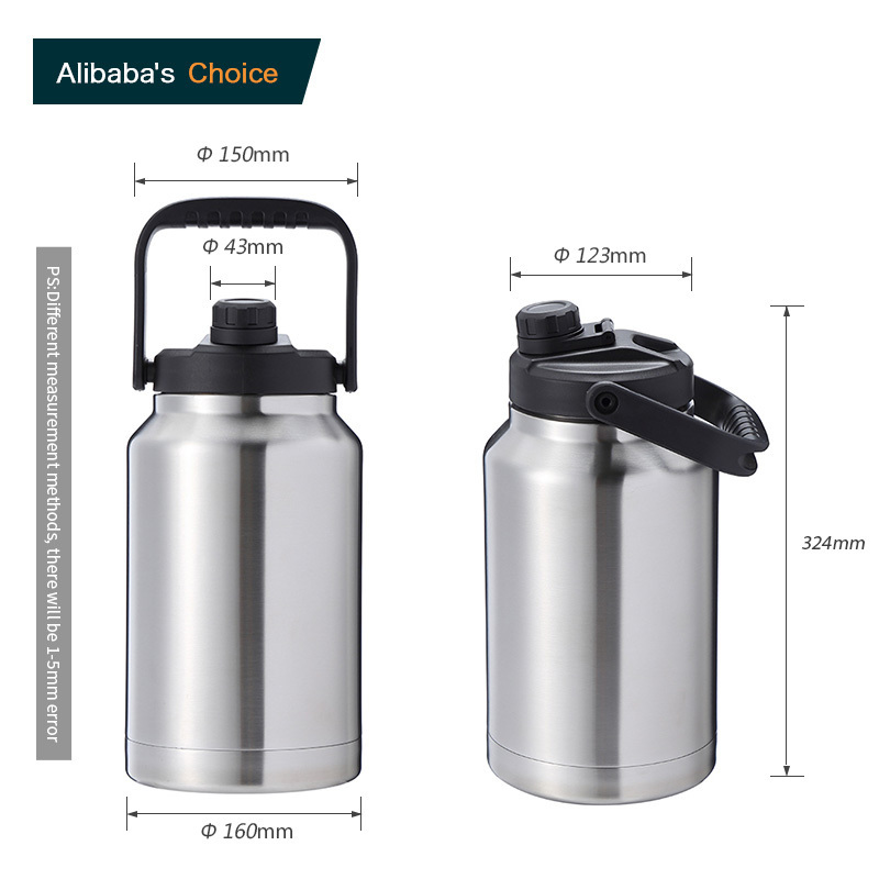 128/84/64oz Triple Insulated Stainless Steel Beer Growler 1 Gallon Water Bottle Sports Bottle Outdoor Travel Jug