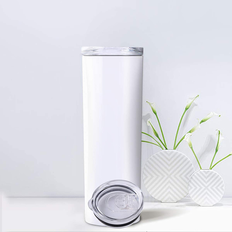 In Stock Stainless Steel White Blank 20 Oz Skinny Tumblers for Sublimation Straight Sided with Lid