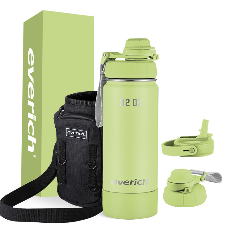 Custom LOGO and color 32 oz insulated vacuum wide mouth stainless steel sport water bottle with lock lid