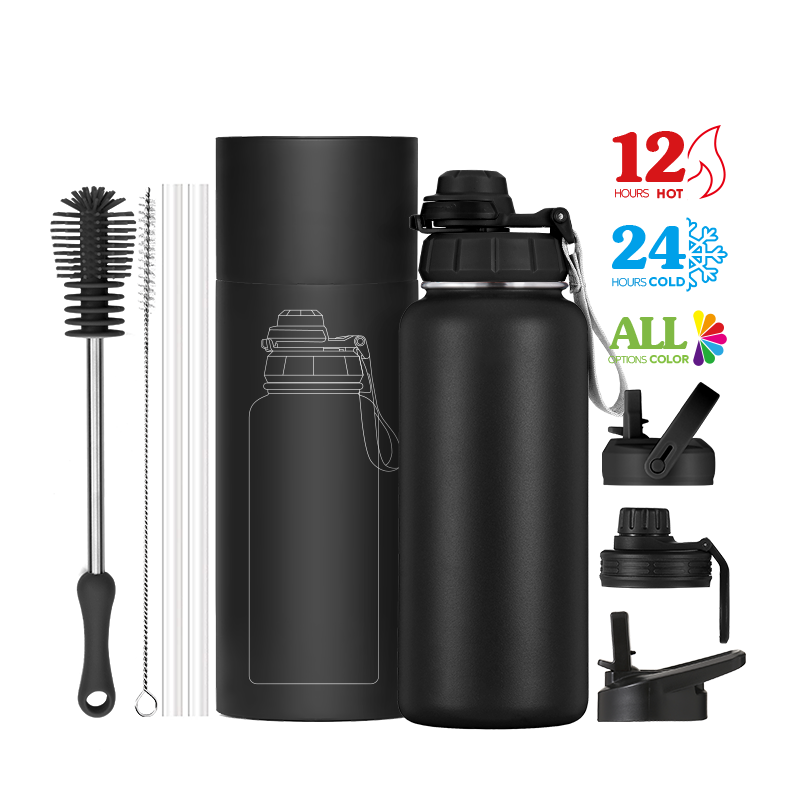 Custom LOGO and color 32 oz insulated vacuum wide mouth stainless steel sport water bottle with lock lid