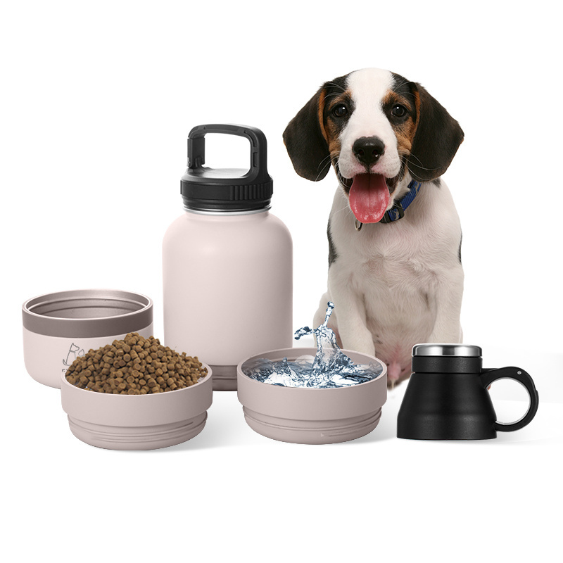 2024 New 32 oz Stainless Steel Insulated Travel Portable Pet Cat Dog Feedder Bowls Water Bottle for Walking