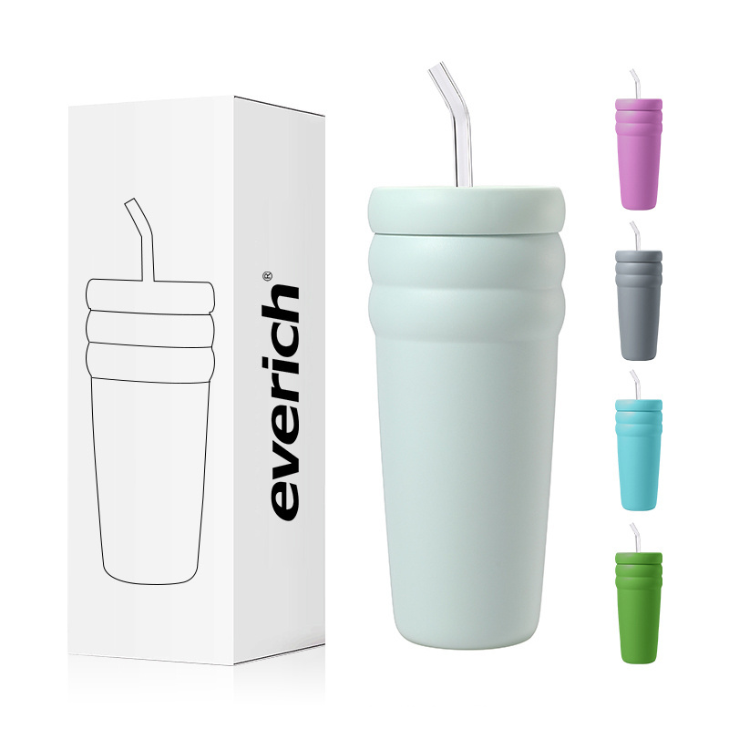 Everich newest tire shaped reusable coffee cups Stainless steel vacuum mug coffee tumbler with straw