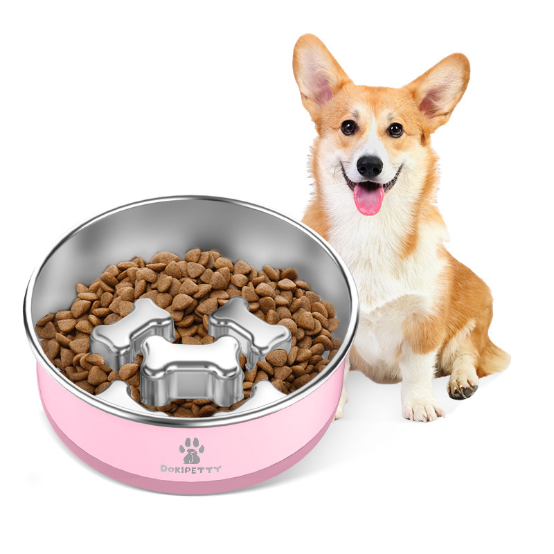 EVERICH 2024 new stainless steel pet feeder 32oz insulated dog bowl with fixed slower feeder