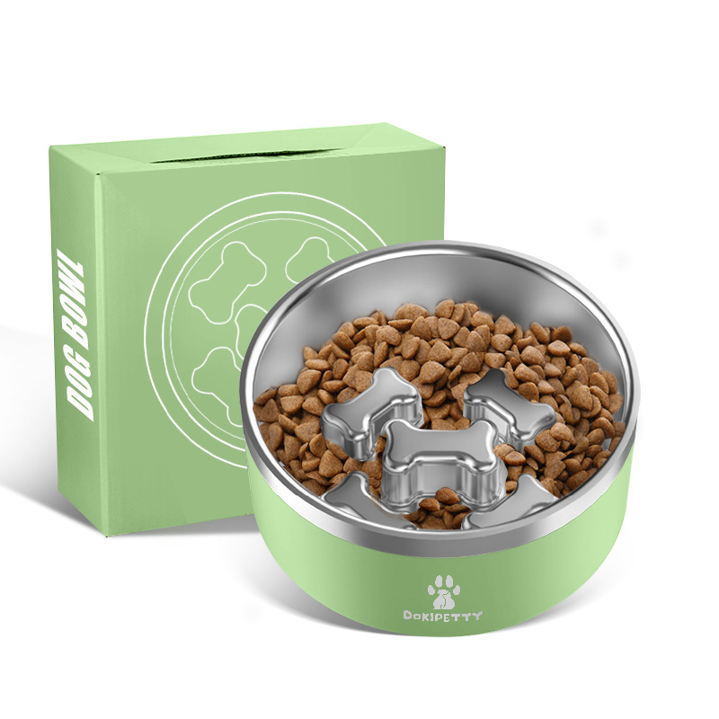 EVERICH 2024 new stainless steel pet feeder 32oz insulated dog bowl with fixed slower feeder