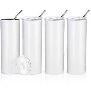 In Stock Stainless Steel White Blank 20 Oz Skinny Tumblers for Sublimation Straight Sided with Lid