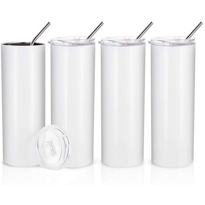 In Stock Stainless Steel White Blank 20 Oz Skinny Tumblers for Sublimation Straight Sided with Lid