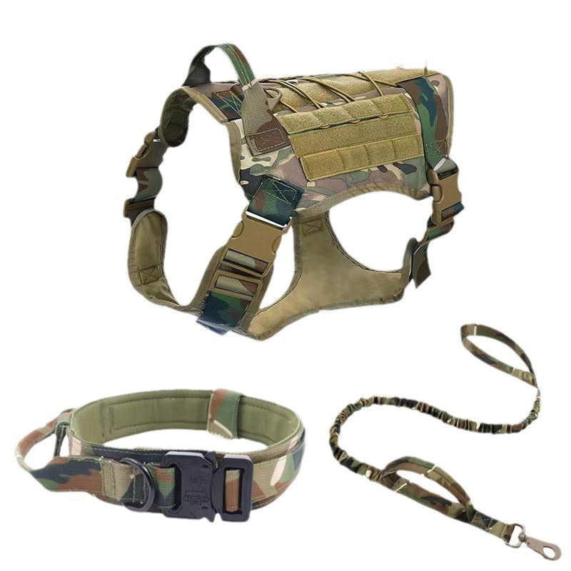 Custom Tactical Vest Harness and Easy Control Training Collar With Bungee Leash Set No Pull Dog Harness With Backpack