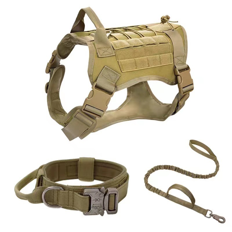 Custom Tactical Vest Harness and Easy Control Training Collar With Bungee Leash Set No Pull Dog Harness With Backpack