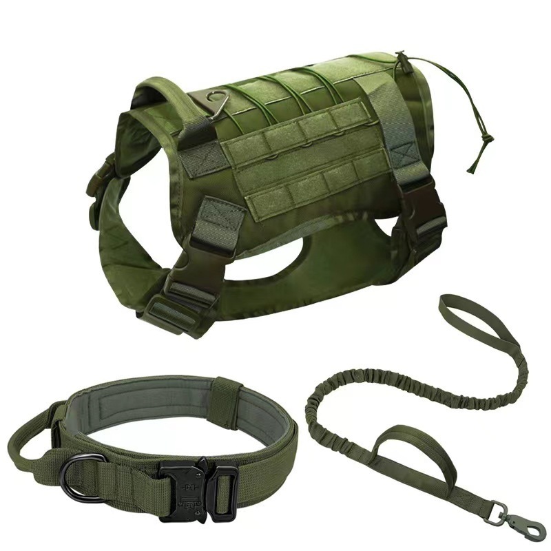 Custom Tactical Vest Harness and Easy Control Training Collar With Bungee Leash Set No Pull Dog Harness With Backpack