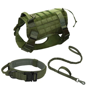 Custom Tactical Vest Harness and Easy Control Training Collar With Bungee Leash Set No Pull Dog Harness With Backpack