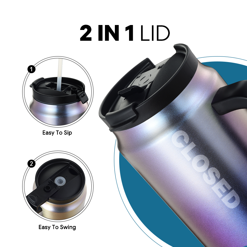 New Design Stainless Steel Cup with handle Double Wall Tumbler 50oz Travel Mug with Lid and Handle