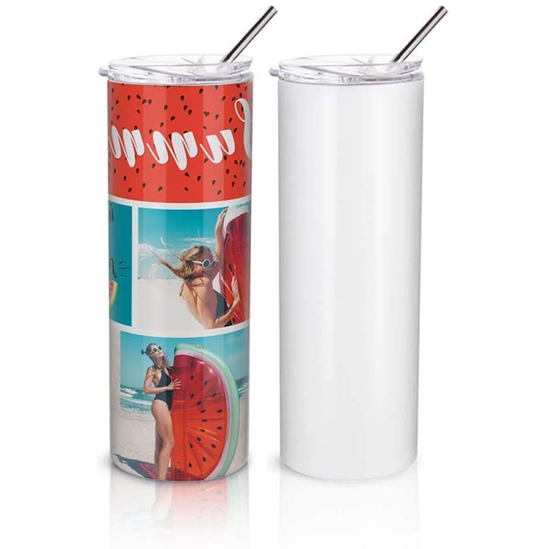 In Stock Stainless Steel White Blank 20 Oz Skinny Tumblers for Sublimation Straight Sided with Lid