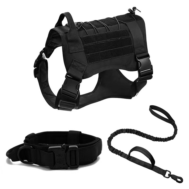 Custom Tactical Vest Harness and Easy Control Training Collar With Bungee Leash Set No Pull Dog Harness With Backpack