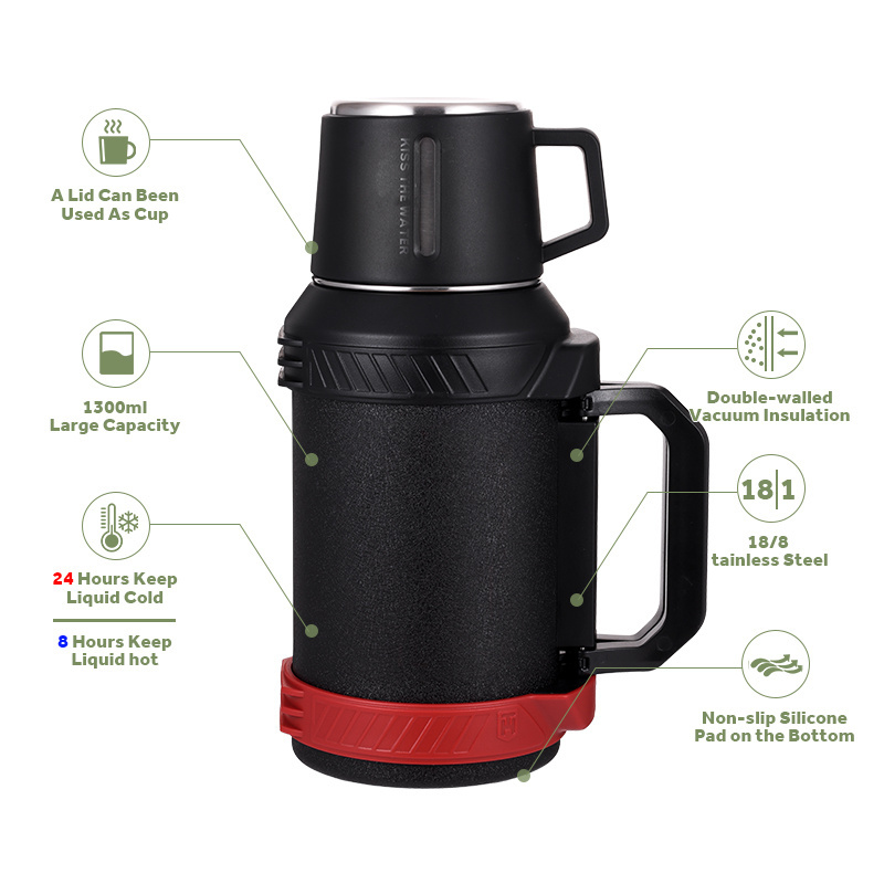 huge capacity 1300ml portable water jug stainless steel insulated outdoor camp water bottle with tea infuser