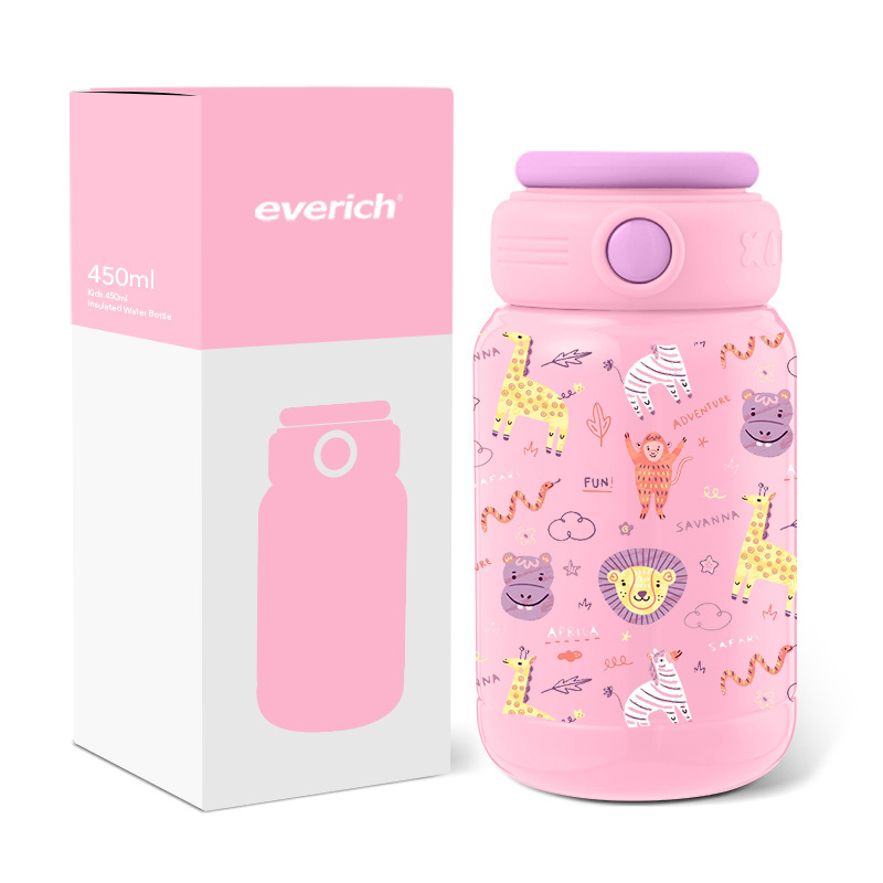 Portable Long-lasting heat preservation Portable 450ml Cute 316 Stainless Steel Kids Sublimation Water Bottle with Straw