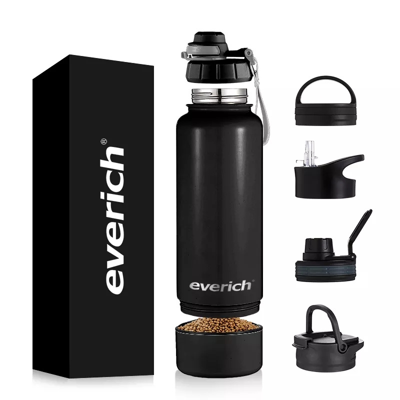 Eco Friendly 32 oz 2 in 1 Gym Drink Sport Water Bottle Insulated Stainless Steel Flask Water Bottle 1L with Straw and 4 lids