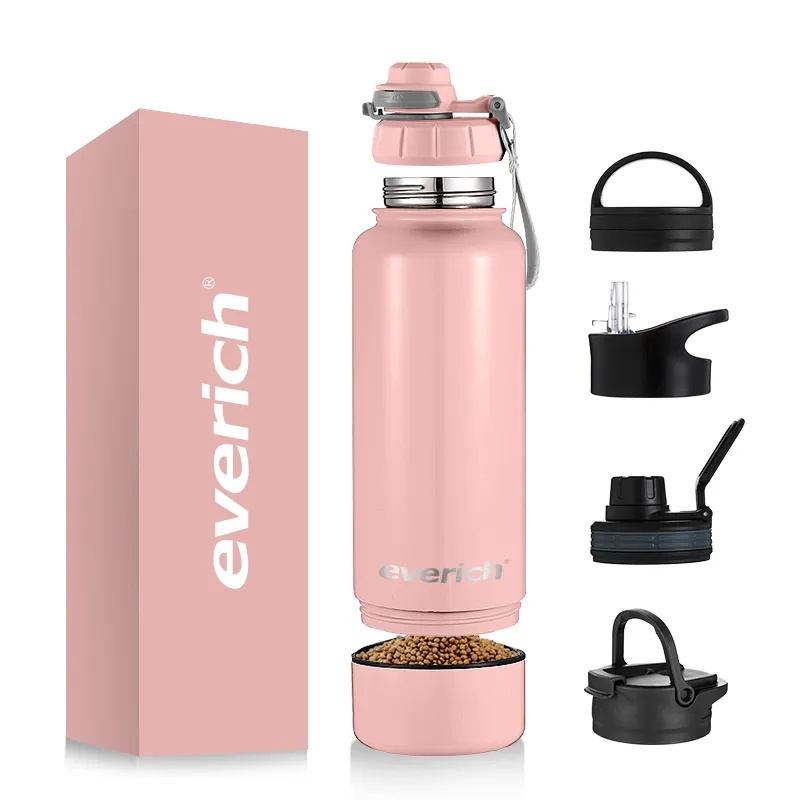 Eco Friendly 32 oz 2 in 1 Gym Drink Sport Water Bottle Insulated Stainless Steel Flask Water Bottle 1L with Straw and 4 lids