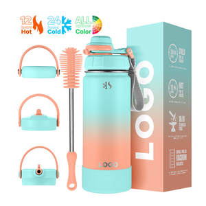 Leak-Proof Vacuum Insulated Stainless Steel Water Bottle with Straw Lids 3 Lids Thermo Metal Canteen for Travel and Tour