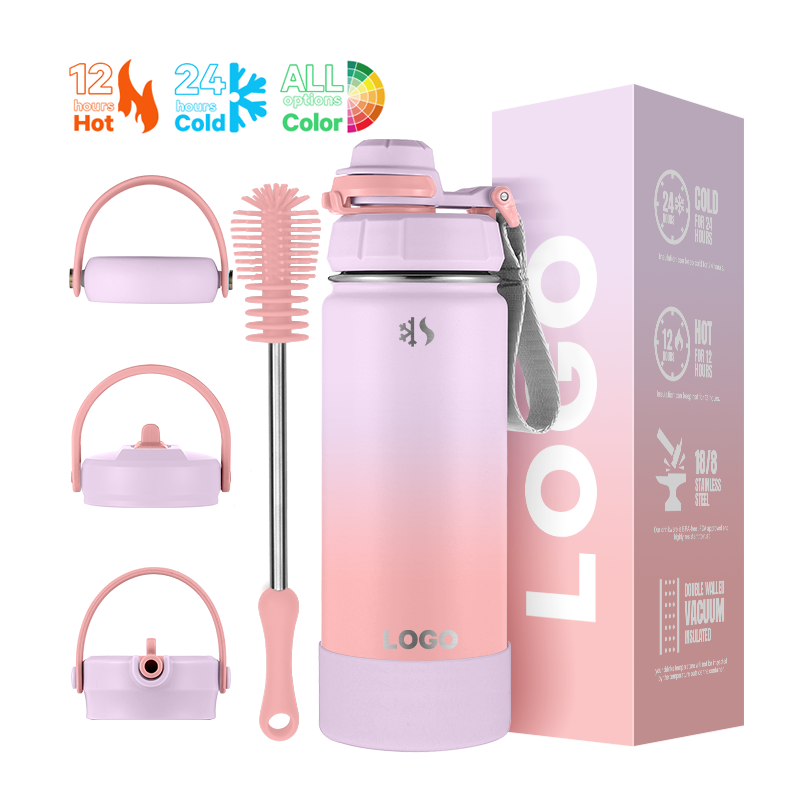 Leak-Proof Vacuum Insulated Stainless Steel Water Bottle with Straw Lids 3 Lids Thermo Metal Canteen for Travel and Tour