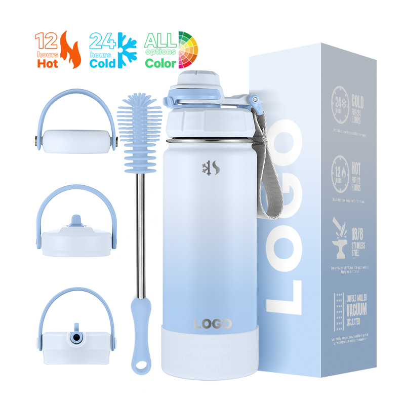 Leak-Proof Vacuum Insulated Stainless Steel Water Bottle with Straw Lids 3 Lids Thermo Metal Canteen for Travel and Tour