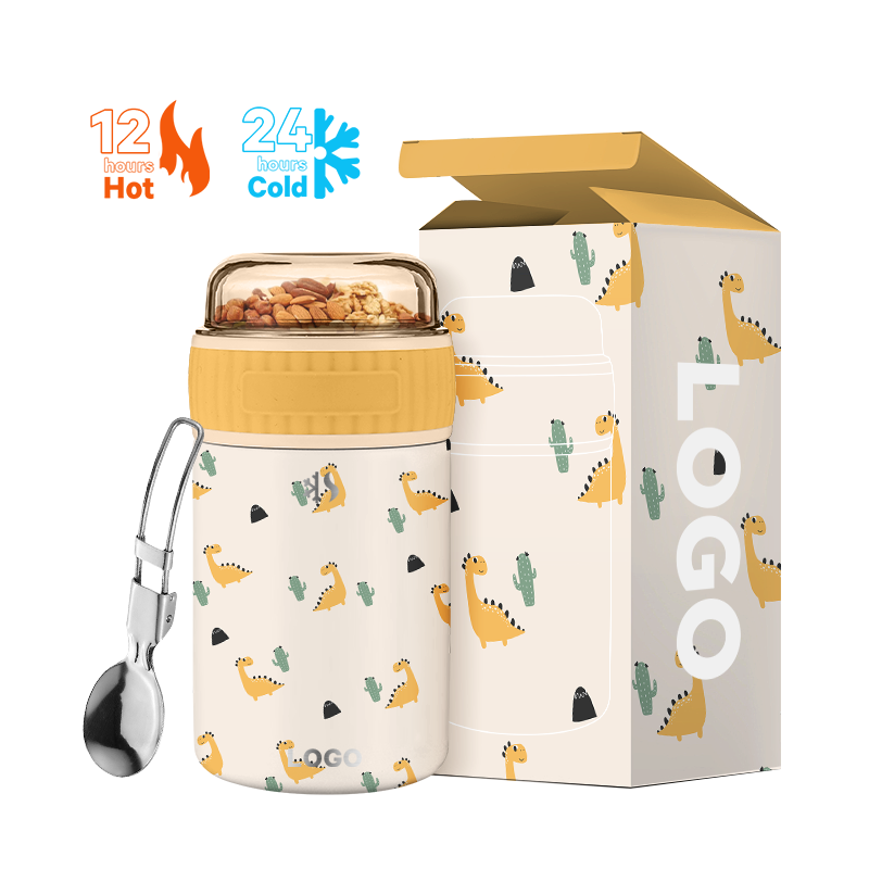 Hot Selling 12oz Stainless Steel Insulated Food Storage with Cute Pattern with separated Storage for Snacks Metal Food Container