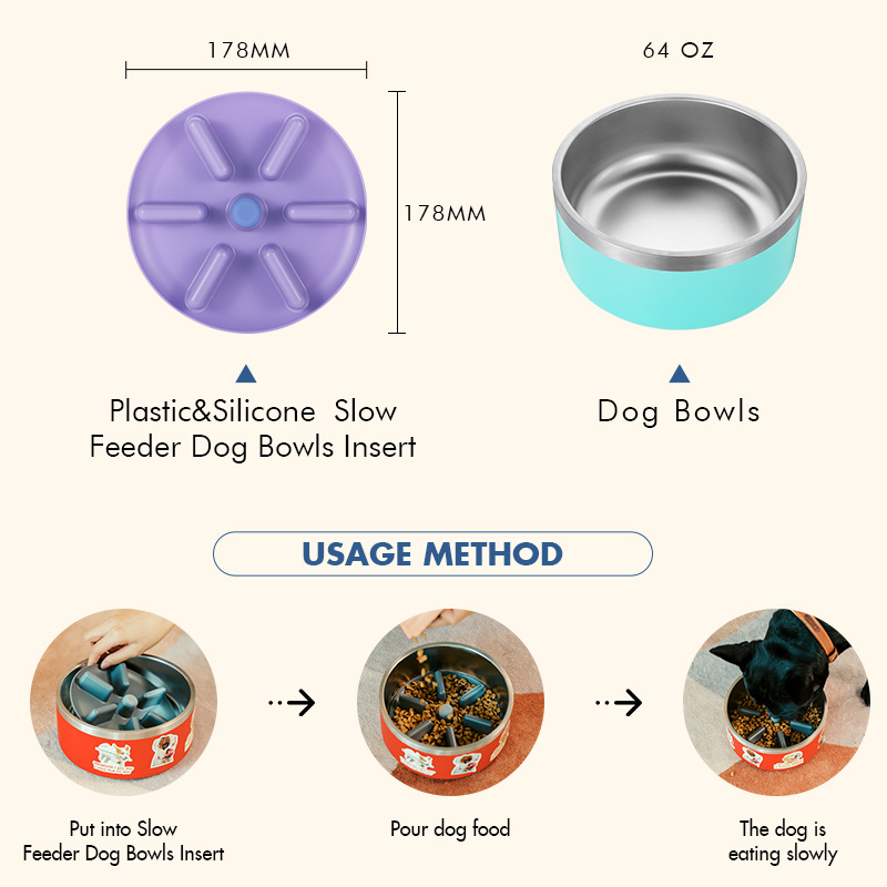 Wholesale Plastic Dog Food Bowl Sublimation Elevated Pet Slow Feeder