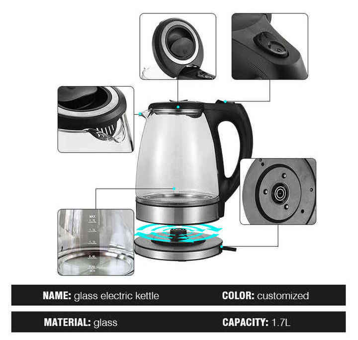 Multi-certified home hotel electric kettle with light and BPA material