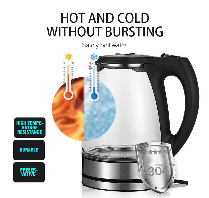 household portable BPA-free glass electric kettles with Stainless Steel Filter and Inner Lid