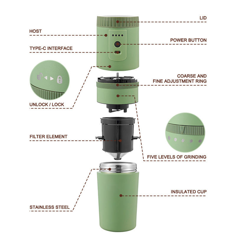 Rechargeable Portable Coffee Grinder Electric coffee maker with usb charging