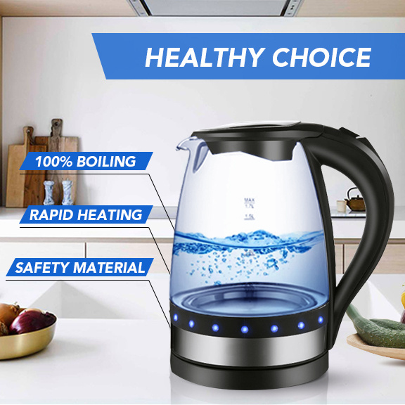 Everich 1.7L Body Glass Water Electric Kettles Tea Boiler 304 Food Grade Steel Heating Plate High-Quality