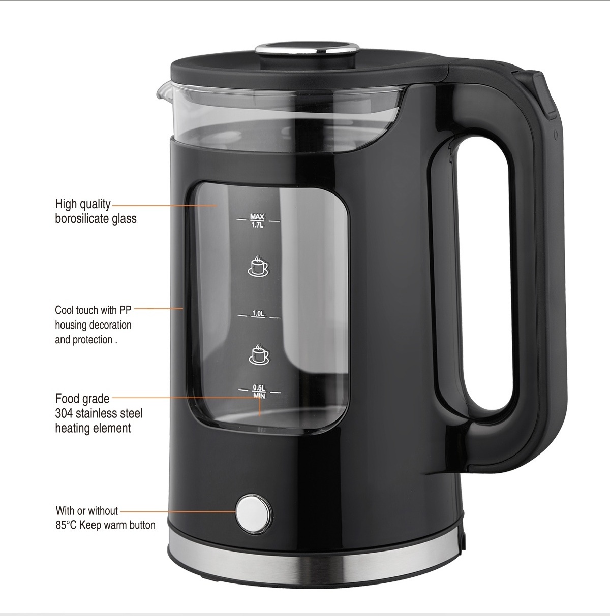 Electric Kettle With High Quality Borosilicate Glass 1.7L Digital Double Layer Water Boiler