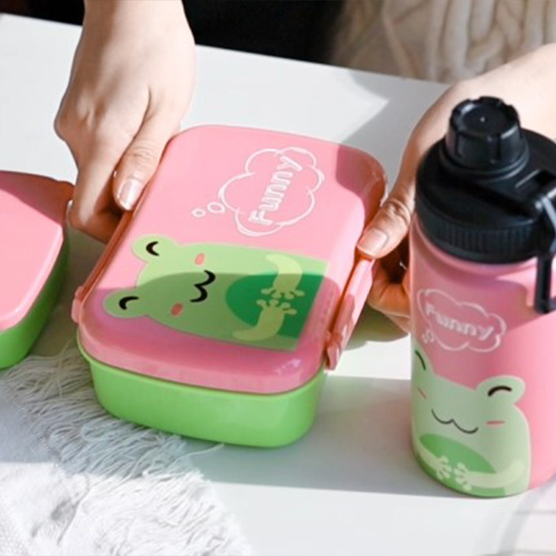 Kids Children Food Grade Material Leak Proof 2 Divider Container Bento Lunch Box with Lock