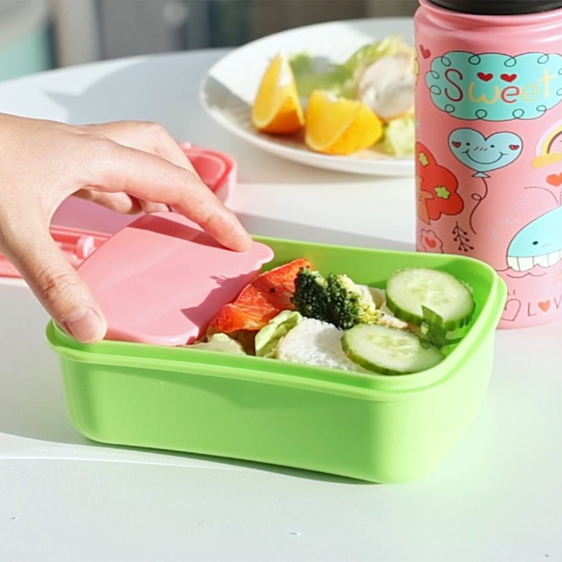 Kids Children Food Grade Material Leak Proof 2 Divider Container Bento Lunch Box with Lock