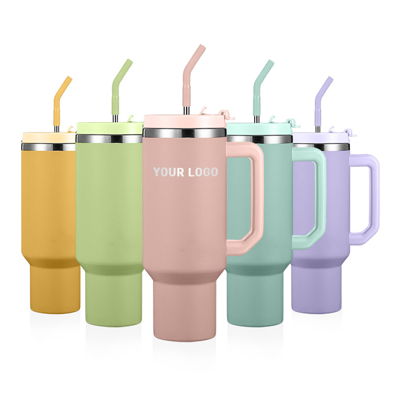 2023 New ODM Custom travel Electroplating 40 oz insulated stainless steel 40oz tumbler cup with handle straw lid