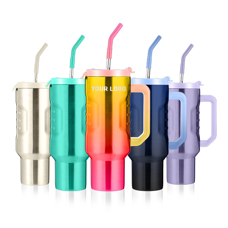 2023 New ODM Custom travel Electroplating 40 oz insulated stainless steel 40oz tumbler cup with handle straw lid